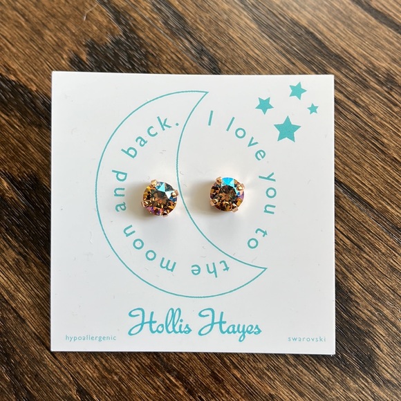 Hollis Hayes Topaz Swarovski Gold Plated Crystal Stud Earrings - Picture 3 of 3
